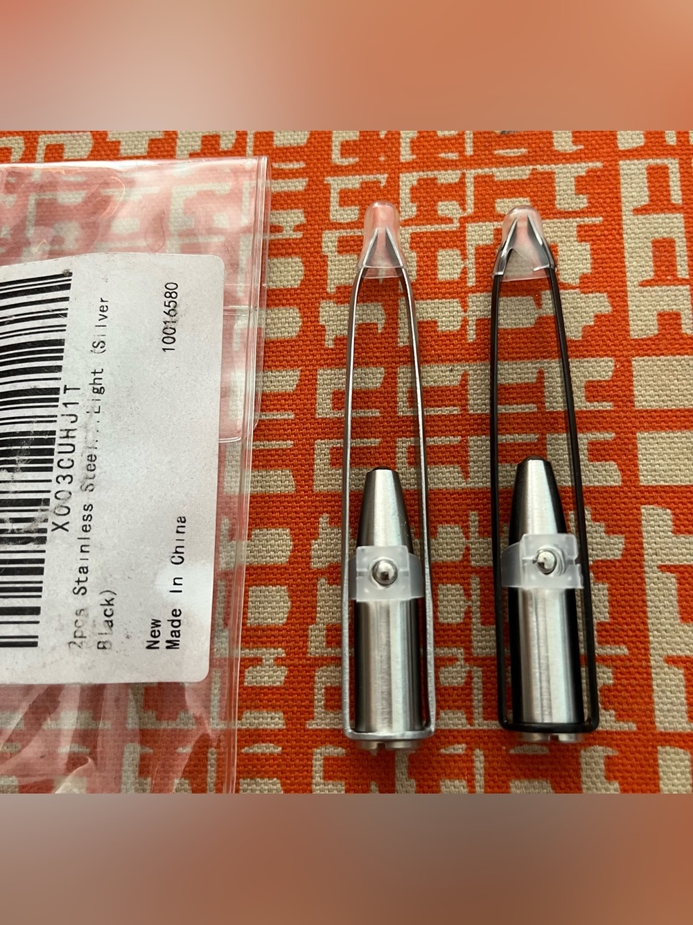 Stainless Steel Eyebrow Tweezers Set with Clear Guards - Silver & Black Accents